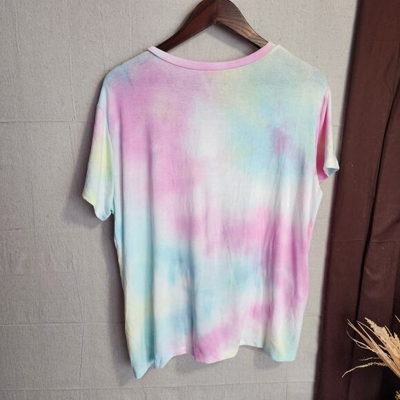 Mia & Tess Women's Blouse Size L Tie Dye Blue Pink NWT Knot Front  Lightweight - Picture 8 of 11